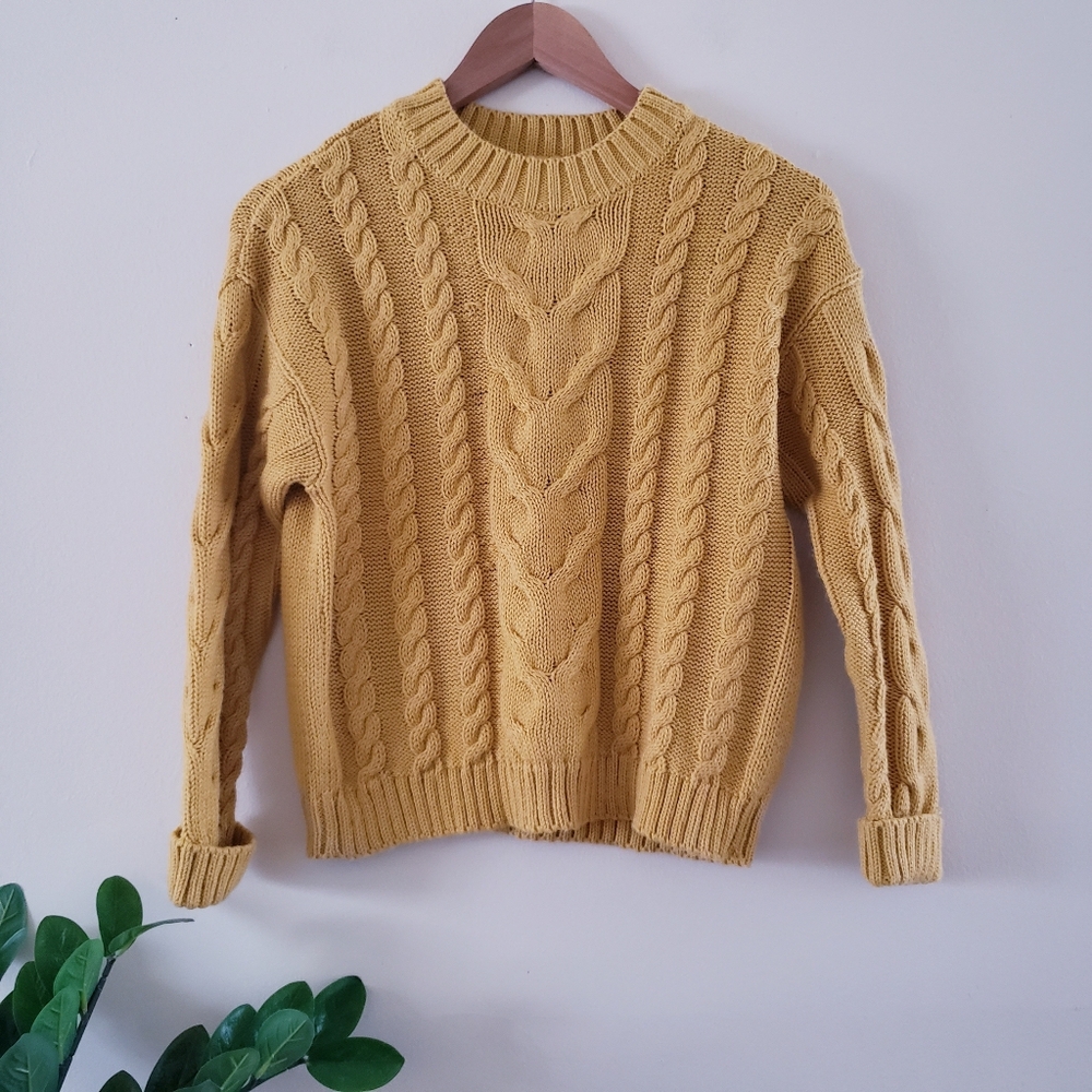 ZARA NWT Fancy Collection Cable Knit Mockneck Sweater - Mustard Yellow - 9 Yrs